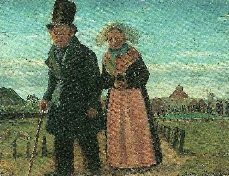 anna brondum et gammelt aegtepar pa hjemvejen fra skagen kirke efter en begravelse Germany oil painting art